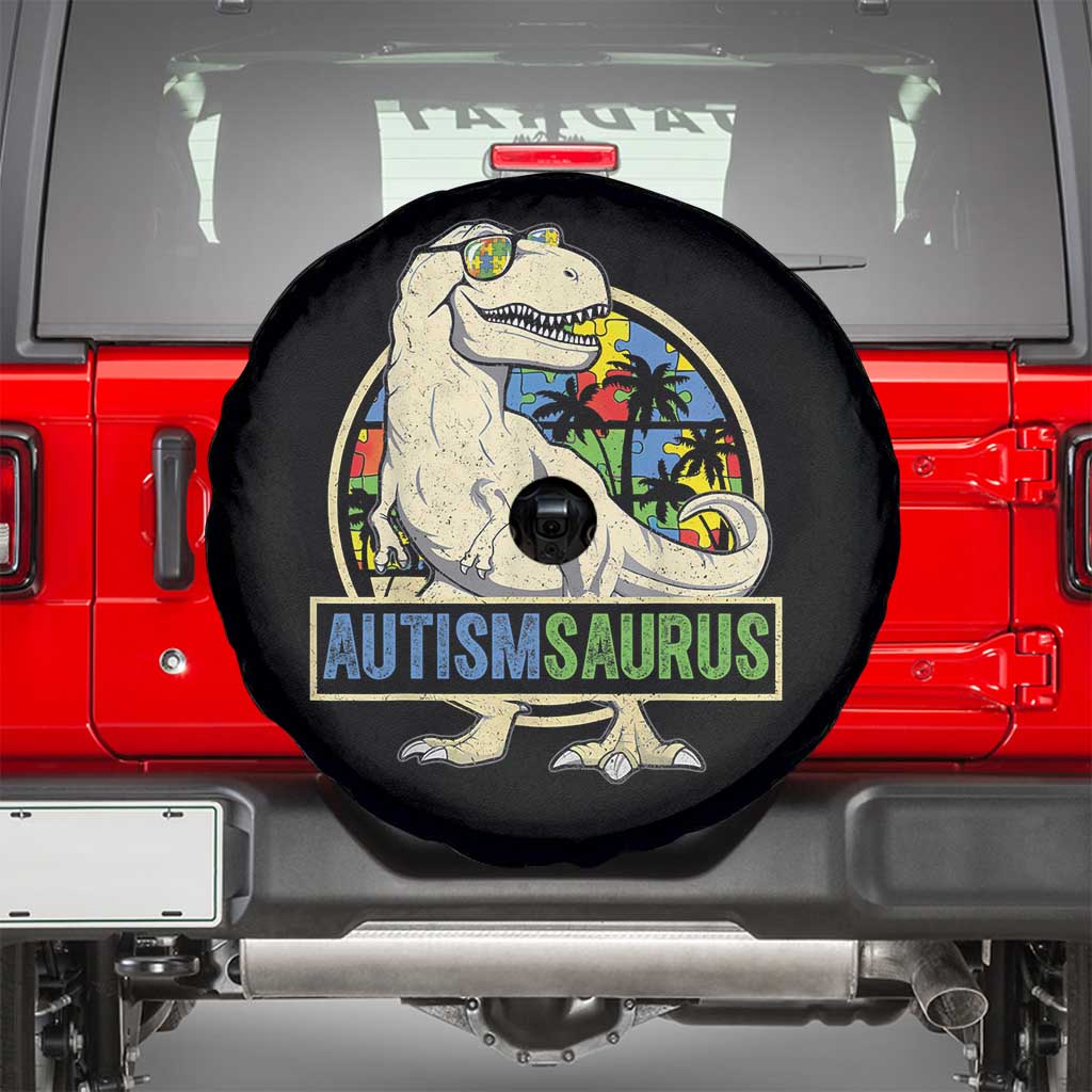 Funny Autism Awareness Dinosaur Spare Tire Cover Autismsaurus Puzzle Pieces