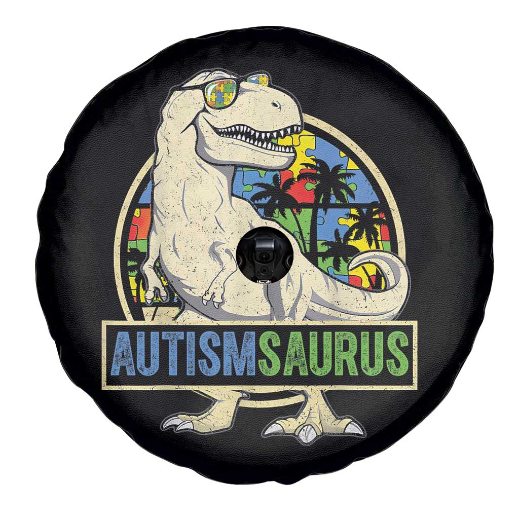 Funny Autism Awareness Dinosaur Spare Tire Cover Autismsaurus Puzzle Pieces