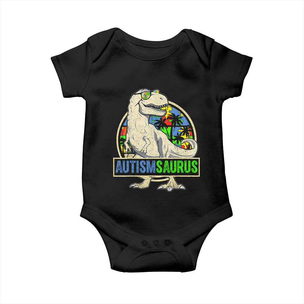 Funny Autism Awareness Dinosaur Baby Onesie Autismsaurus Puzzle Pieces