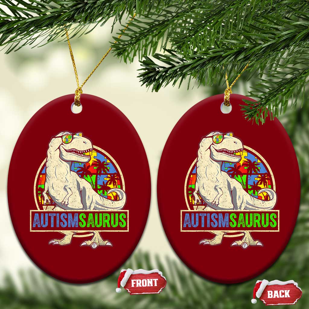 Funny Autism Awareness Dinosaur Ceramic Ornament Autismsaurus Puzzle Pieces