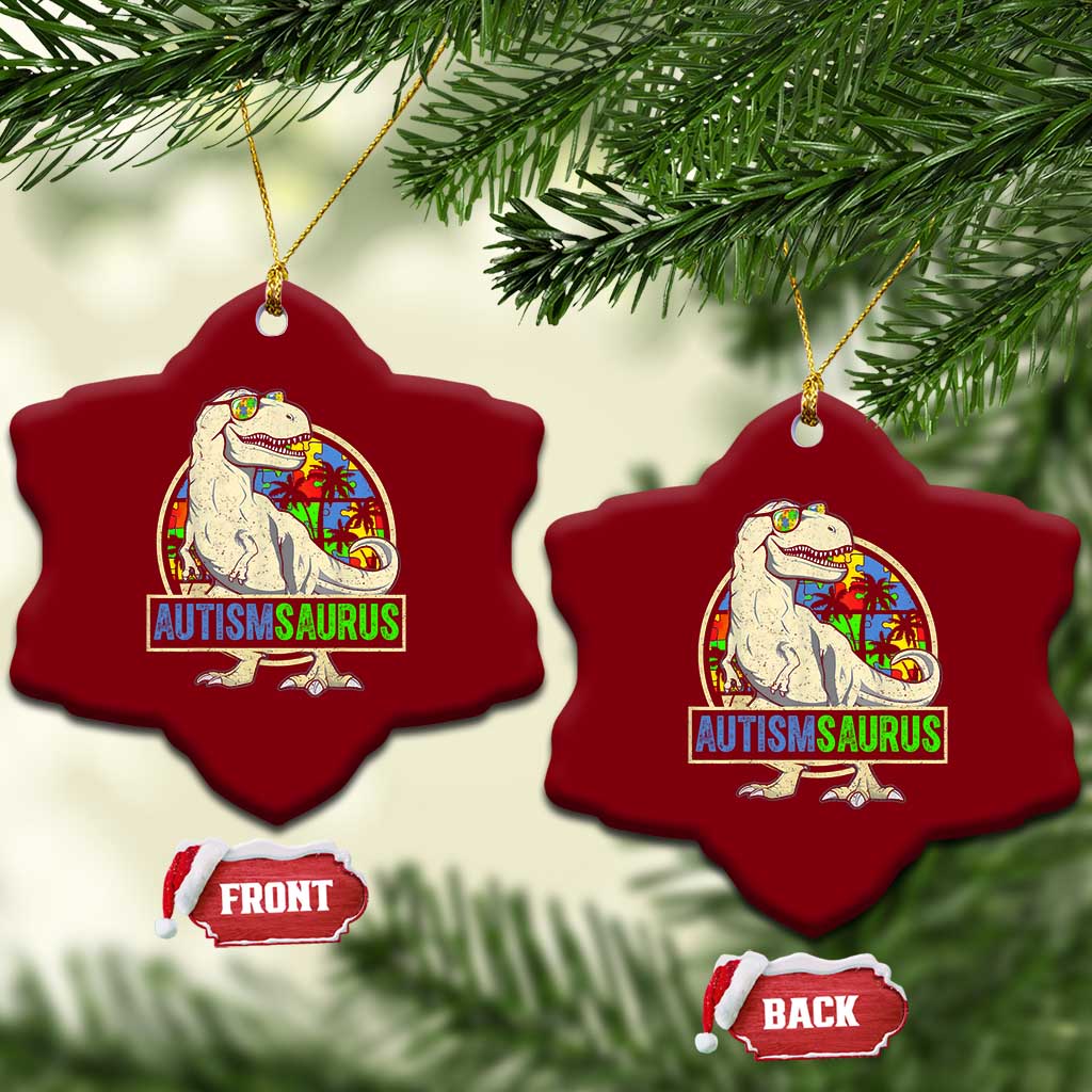 Funny Autism Awareness Dinosaur Ceramic Ornament Autismsaurus Puzzle Pieces