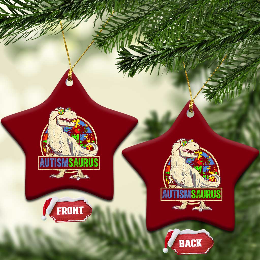 Funny Autism Awareness Dinosaur Ceramic Ornament Autismsaurus Puzzle Pieces