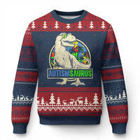 Funny Autism Awareness Dinosaur Ugly Christmas Sweater Autismsaurus Puzzle Pieces