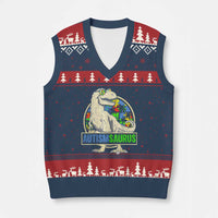 Funny Autism Awareness Dinosaur V-Neck Knit Sweater Vest Autismsaurus Puzzle Pieces