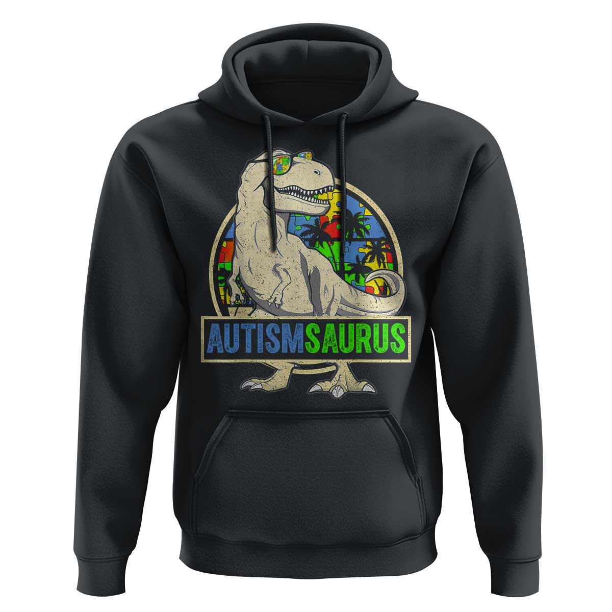 Funny Autism Awareness Dinosaur Hoodie Autismsaurus Puzzle Pieces