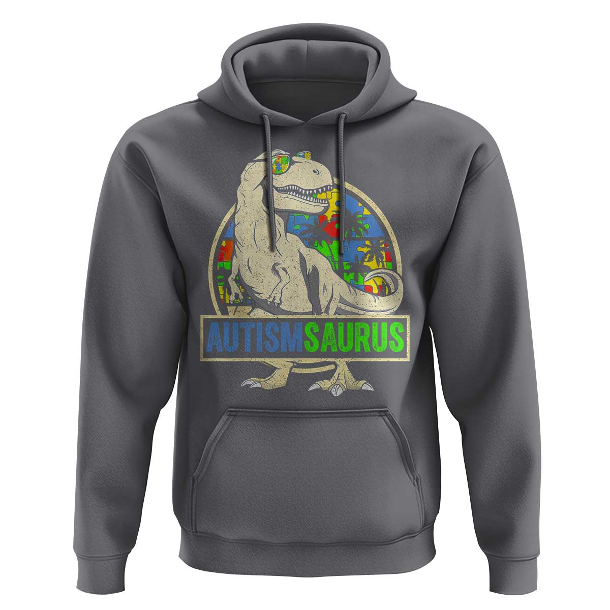 Funny Autism Awareness Dinosaur Hoodie Autismsaurus Puzzle Pieces