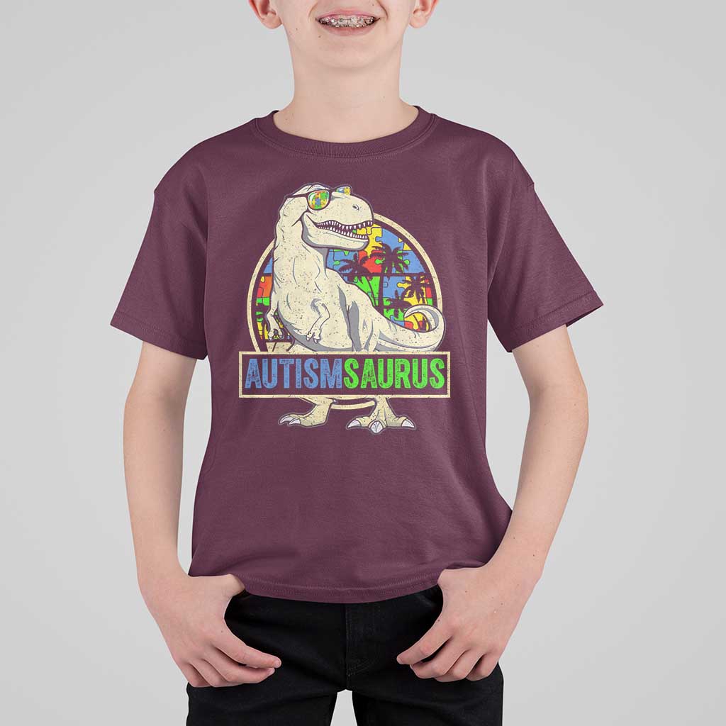 Funny Autism Awareness Dinosaur T Shirt For Kid Autismsaurus Puzzle Pieces