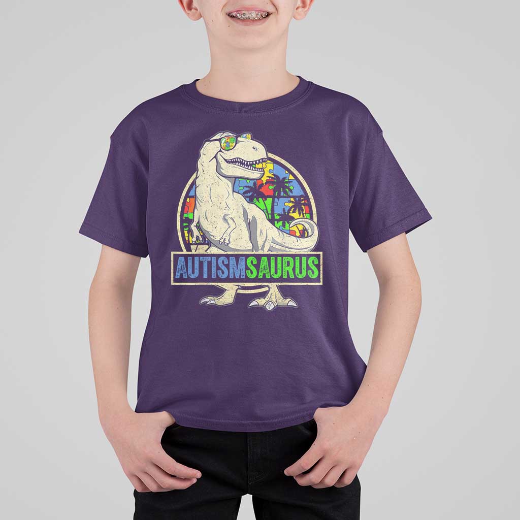 Funny Autism Awareness Dinosaur T Shirt For Kid Autismsaurus Puzzle Pieces