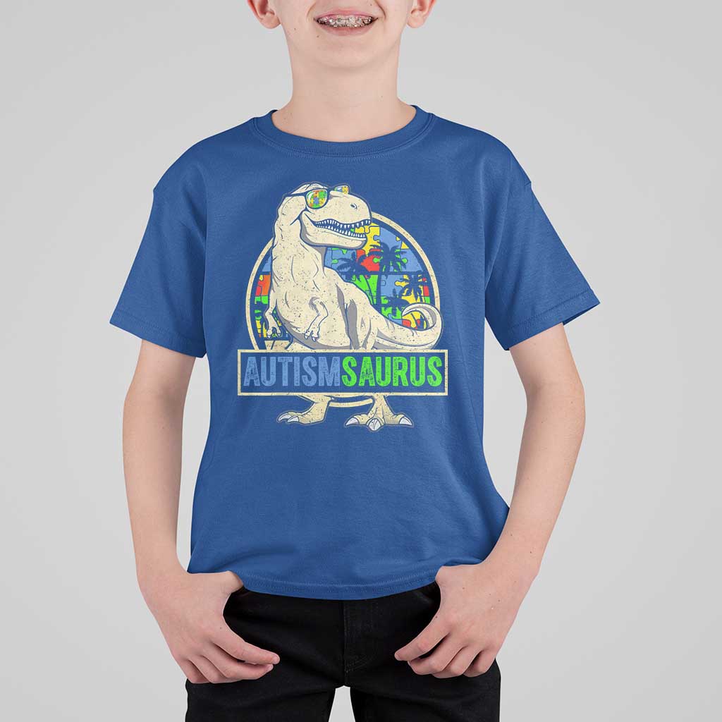 Funny Autism Awareness Dinosaur T Shirt For Kid Autismsaurus Puzzle Pieces