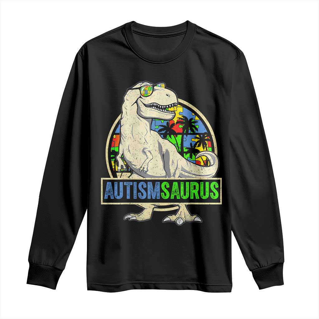 Funny Autism Awareness Dinosaur Long Sleeve Shirt Autismsaurus Puzzle Pieces