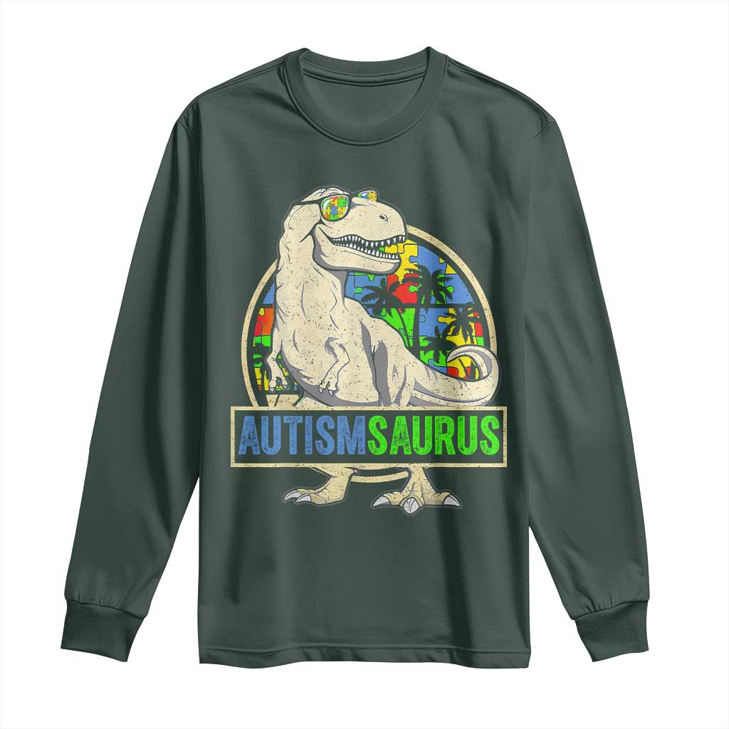 Funny Autism Awareness Dinosaur Long Sleeve Shirt Autismsaurus Puzzle Pieces