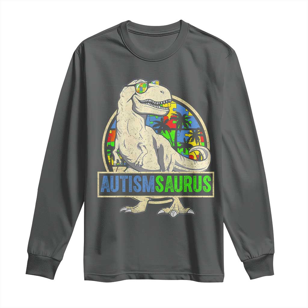 Funny Autism Awareness Dinosaur Long Sleeve Shirt Autismsaurus Puzzle Pieces