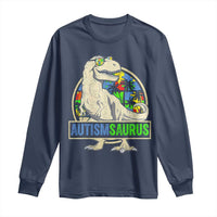 Funny Autism Awareness Dinosaur Long Sleeve Shirt Autismsaurus Puzzle Pieces