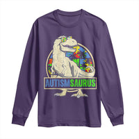 Funny Autism Awareness Dinosaur Long Sleeve Shirt Autismsaurus Puzzle Pieces