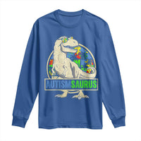Funny Autism Awareness Dinosaur Long Sleeve Shirt Autismsaurus Puzzle Pieces