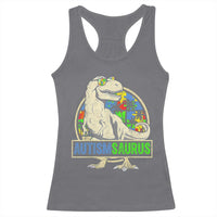 Funny Autism Awareness Dinosaur Racerback Tank Top Autismsaurus Puzzle Pieces