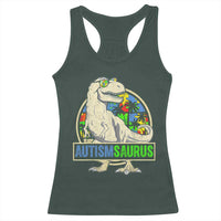 Funny Autism Awareness Dinosaur Racerback Tank Top Autismsaurus Puzzle Pieces