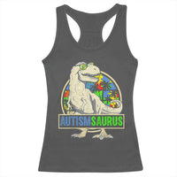 Funny Autism Awareness Dinosaur Racerback Tank Top Autismsaurus Puzzle Pieces