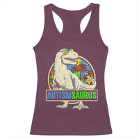 Funny Autism Awareness Dinosaur Racerback Tank Top Autismsaurus Puzzle Pieces
