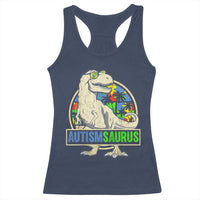 Funny Autism Awareness Dinosaur Racerback Tank Top Autismsaurus Puzzle Pieces