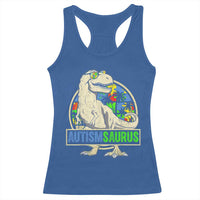 Funny Autism Awareness Dinosaur Racerback Tank Top Autismsaurus Puzzle Pieces