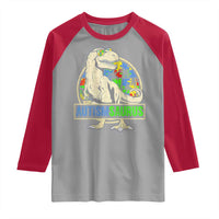 Funny Autism Awareness Dinosaur Raglan Shirt Autismsaurus Puzzle Pieces