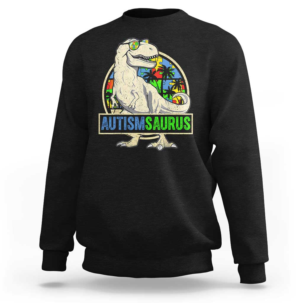 Funny Autism Awareness Dinosaur Sweatshirt Autismsaurus Puzzle Pieces