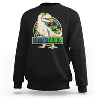 Funny Autism Awareness Dinosaur Sweatshirt Autismsaurus Puzzle Pieces