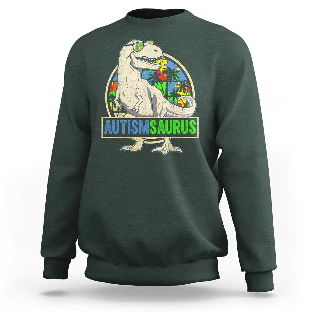 Funny Autism Awareness Dinosaur Sweatshirt Autismsaurus Puzzle Pieces