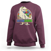 Funny Autism Awareness Dinosaur Sweatshirt Autismsaurus Puzzle Pieces
