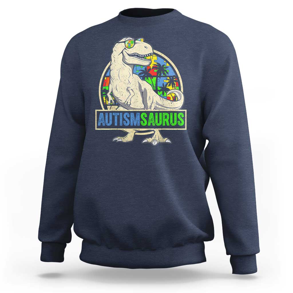 Funny Autism Awareness Dinosaur Sweatshirt Autismsaurus Puzzle Pieces