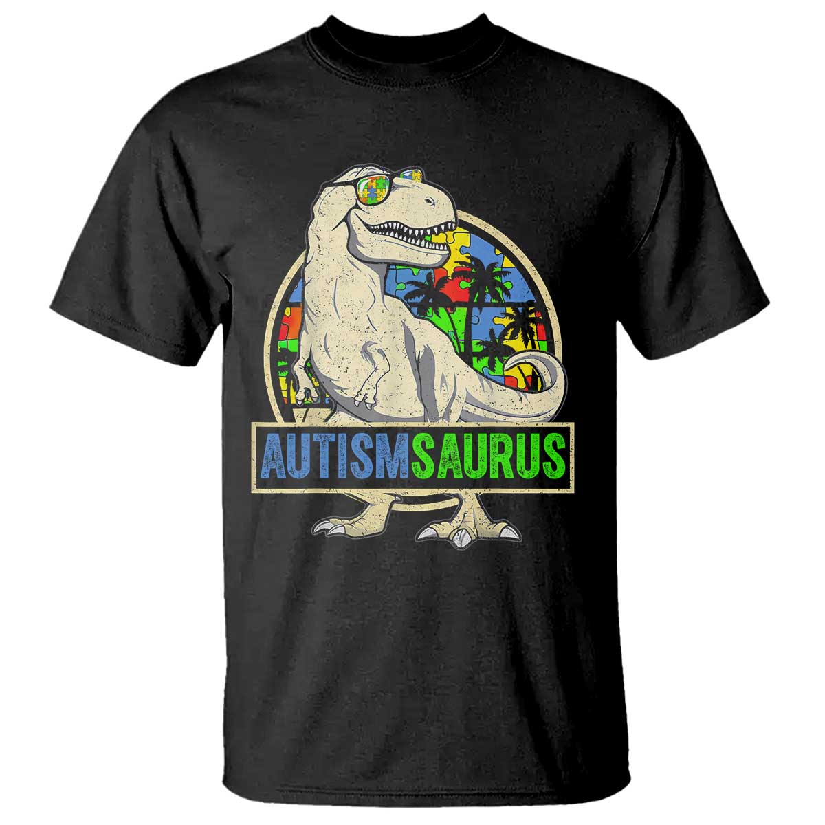 Funny Autism Awareness Dinosaur T Shirt Autismsaurus Puzzle Pieces