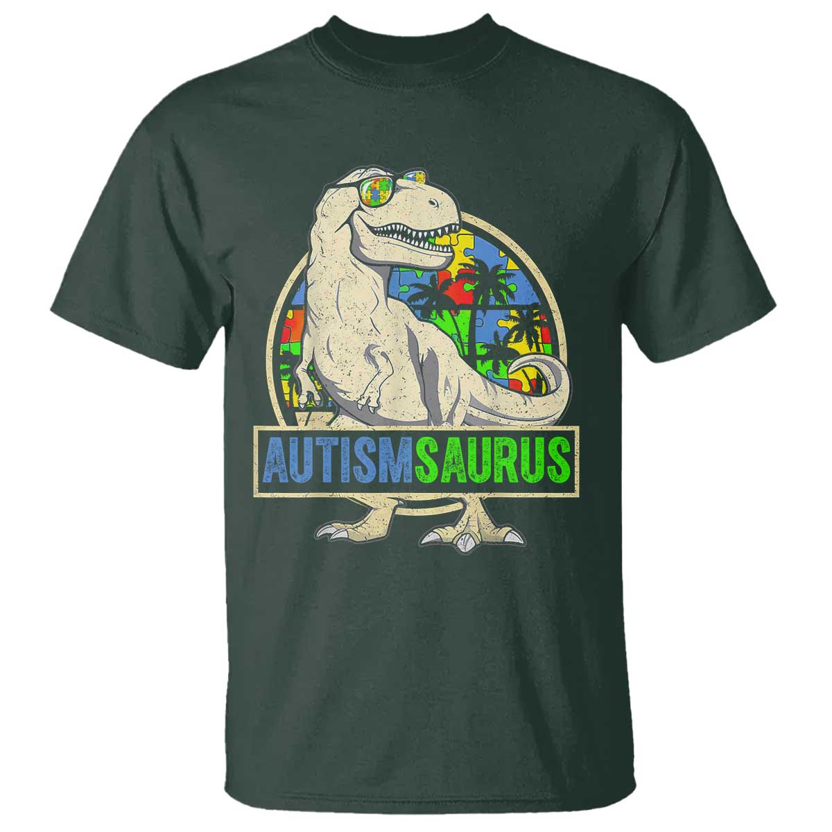 Funny Autism Awareness Dinosaur T Shirt Autismsaurus Puzzle Pieces