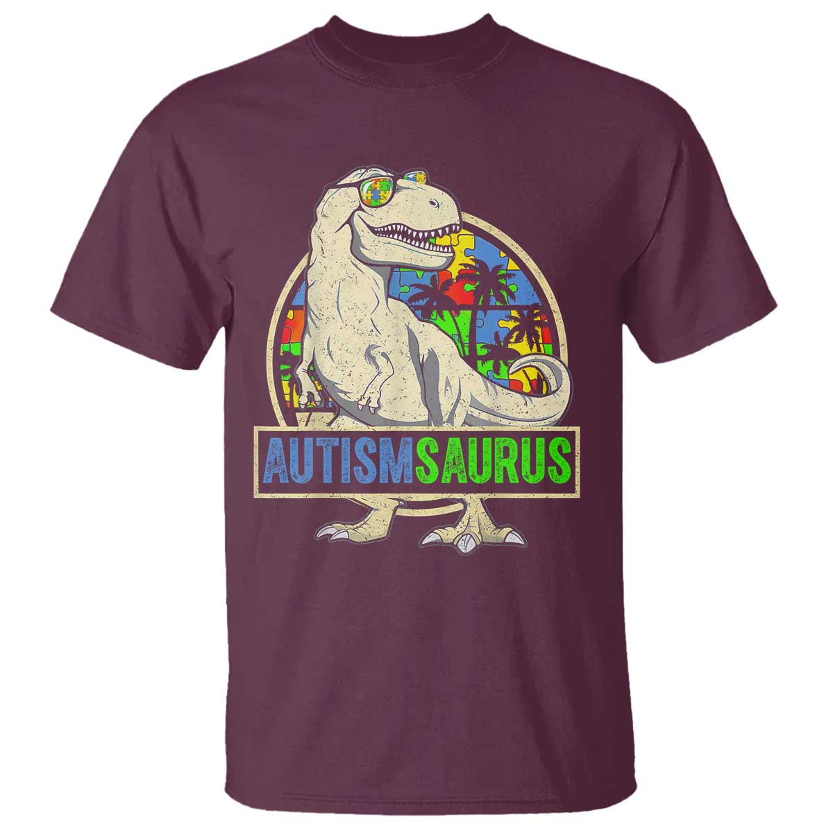 Funny Autism Awareness Dinosaur T Shirt Autismsaurus Puzzle Pieces