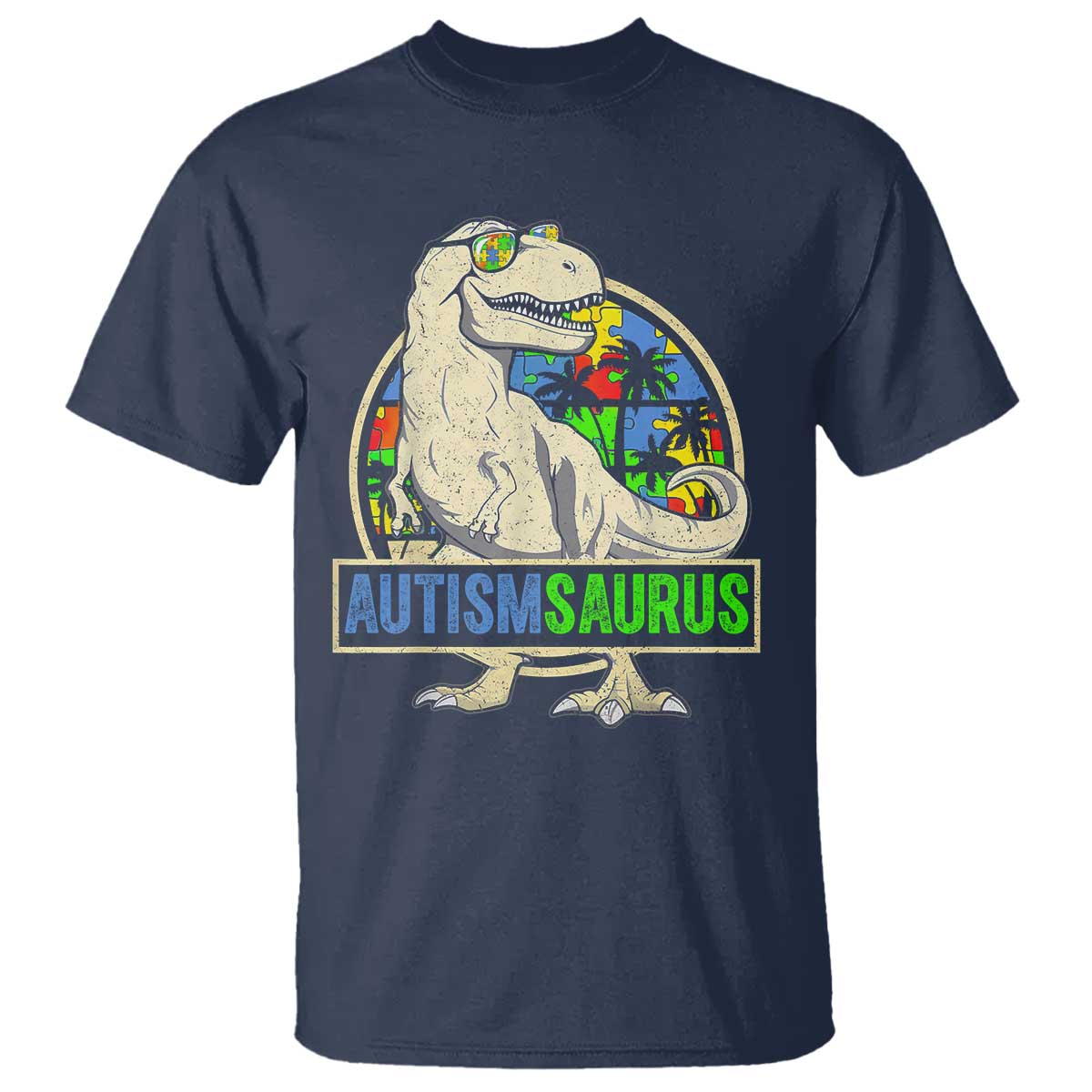 Funny Autism Awareness Dinosaur T Shirt Autismsaurus Puzzle Pieces