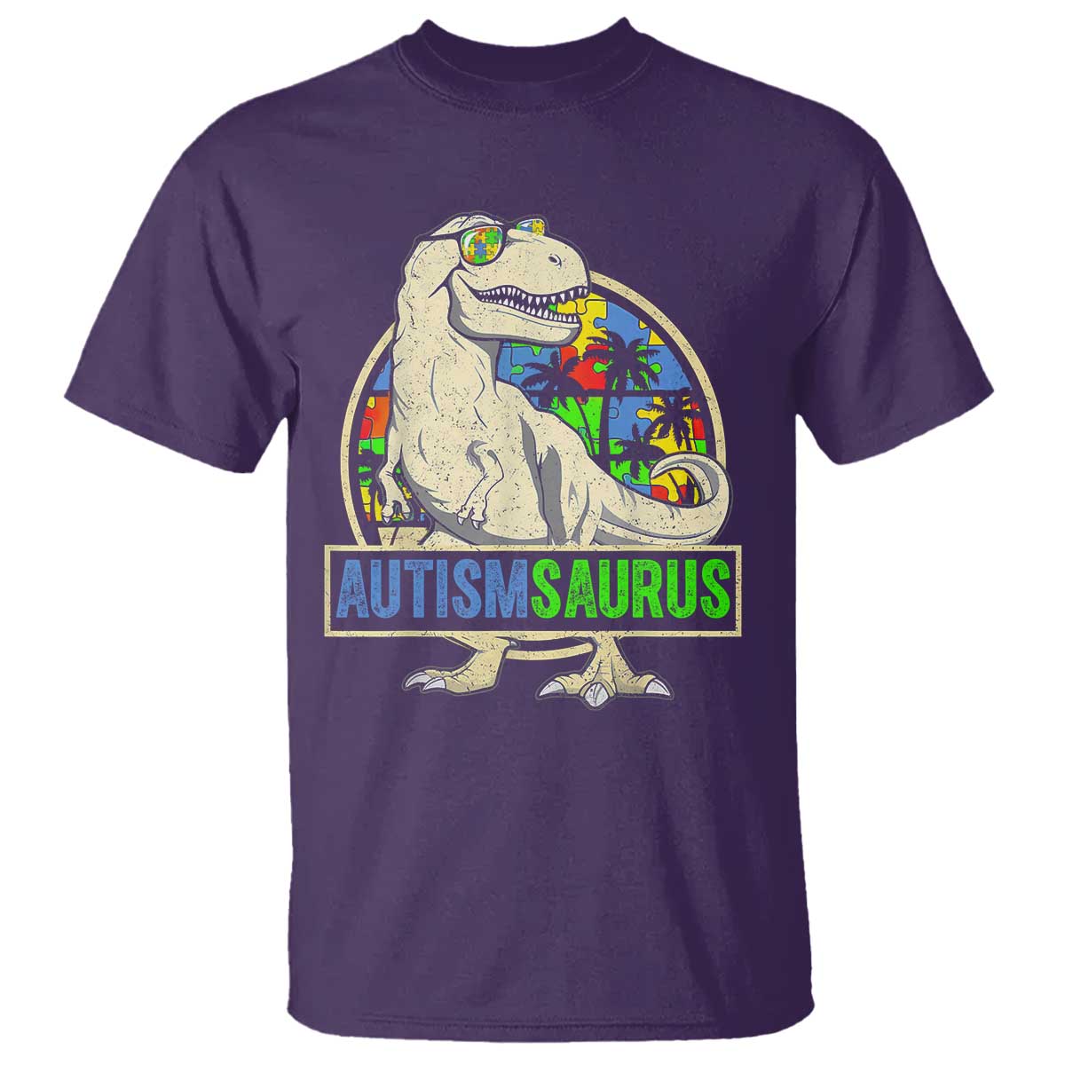 Funny Autism Awareness Dinosaur T Shirt Autismsaurus Puzzle Pieces