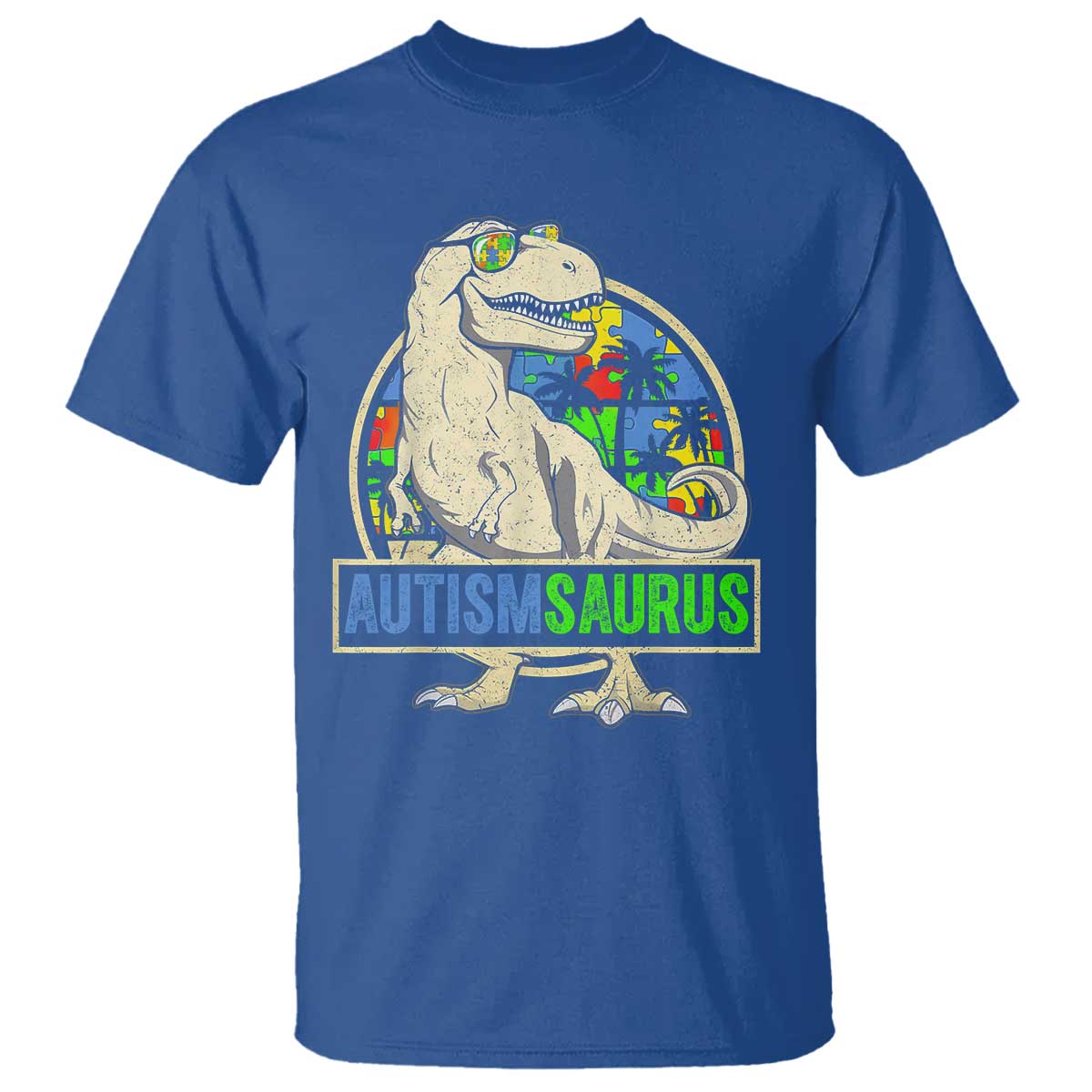 Funny Autism Awareness Dinosaur T Shirt Autismsaurus Puzzle Pieces