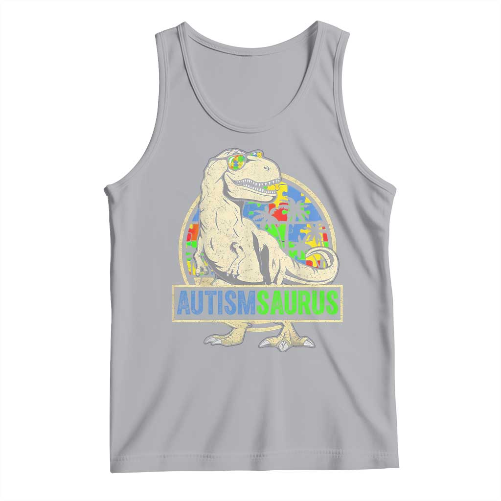 Funny Autism Awareness Dinosaur Tank Top Autismsaurus Puzzle Pieces