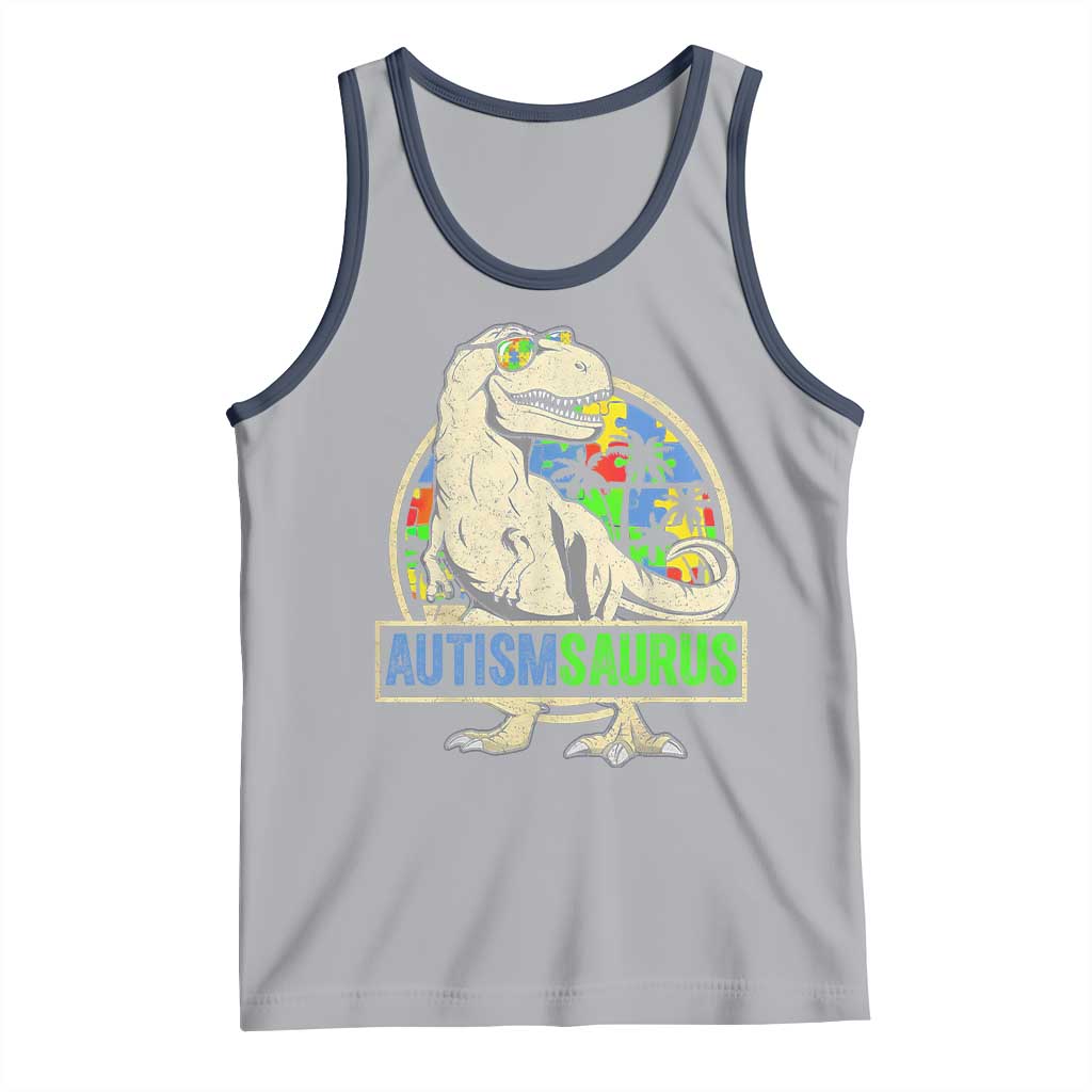 Funny Autism Awareness Dinosaur Tank Top Autismsaurus Puzzle Pieces
