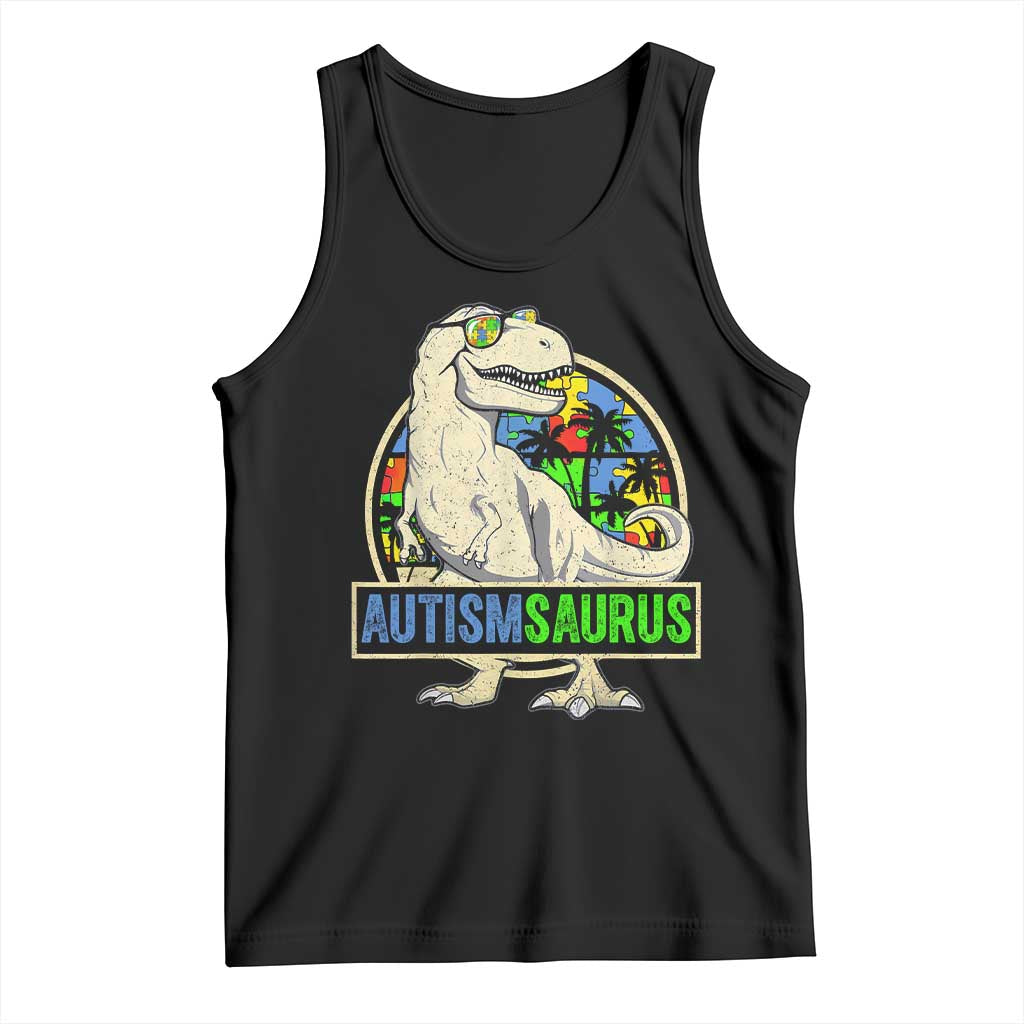 Funny Autism Awareness Dinosaur Tank Top Autismsaurus Puzzle Pieces