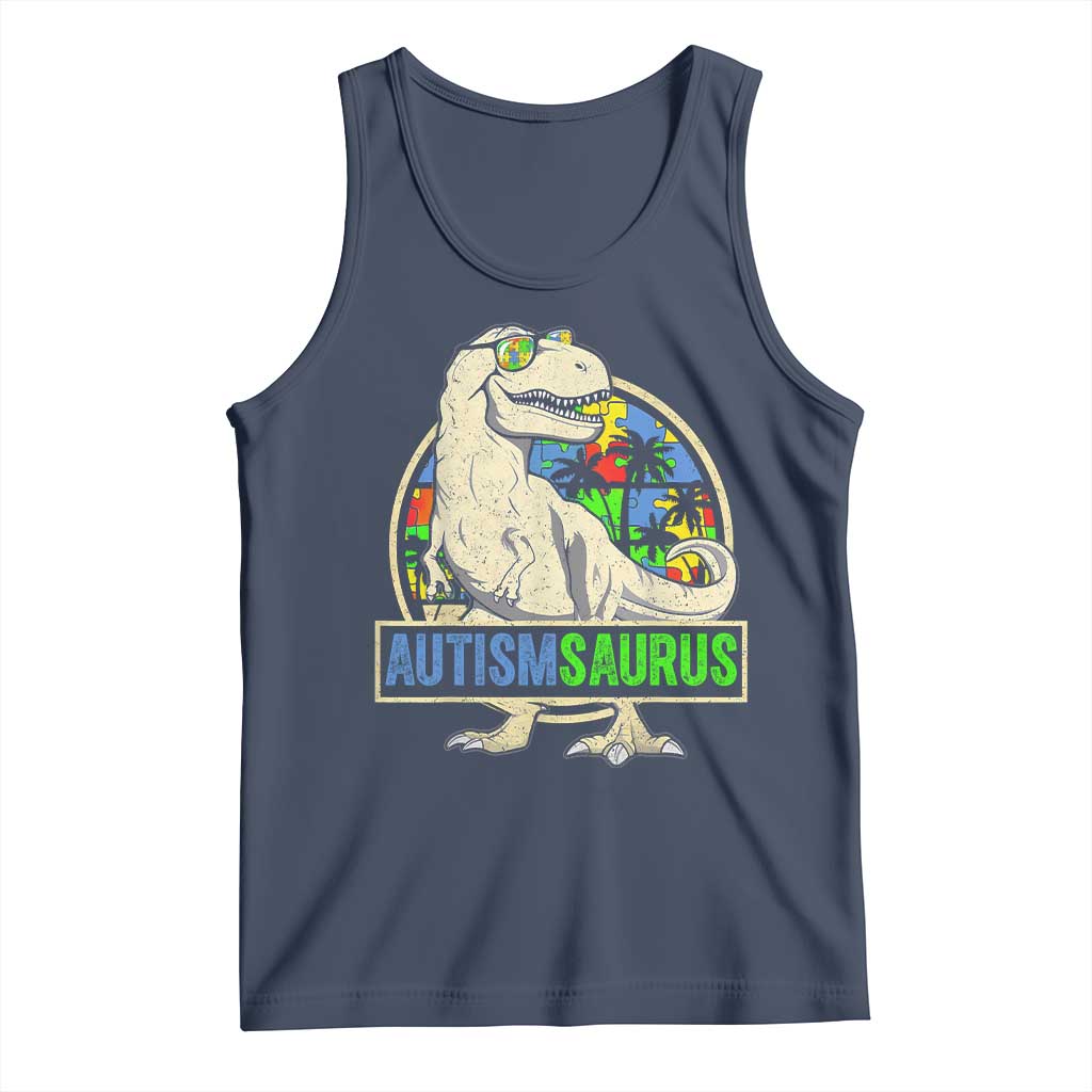 Funny Autism Awareness Dinosaur Tank Top Autismsaurus Puzzle Pieces