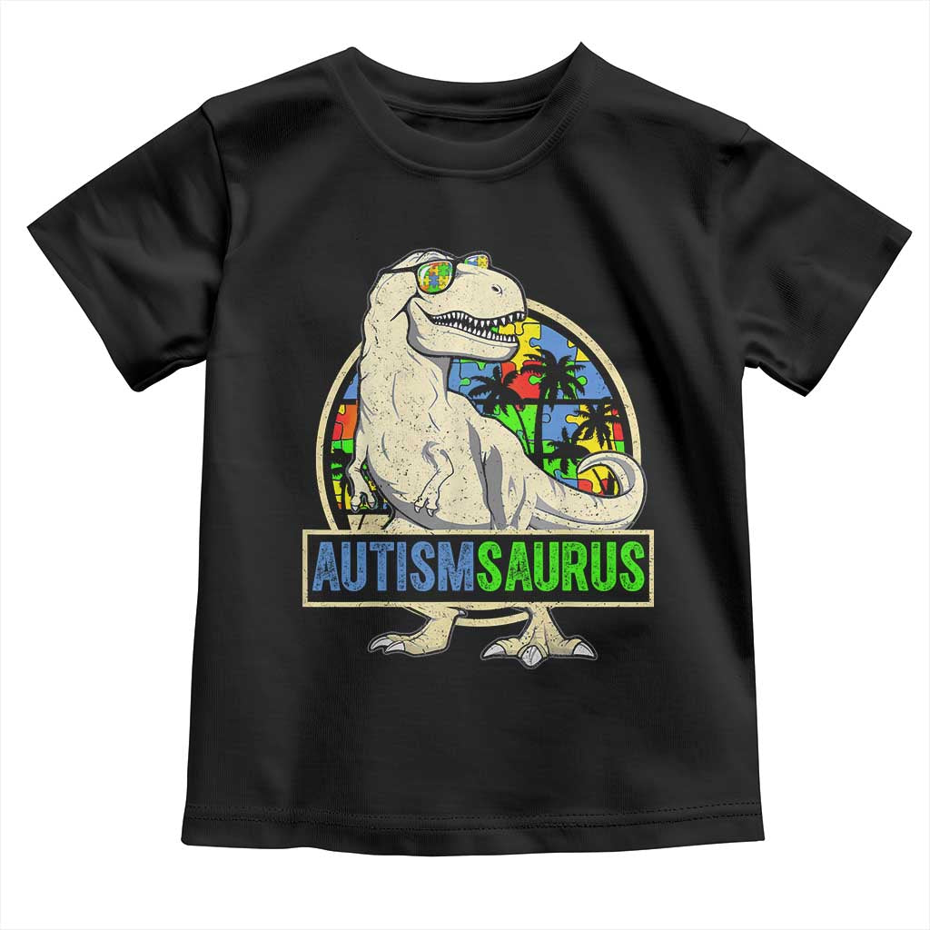 Funny Autism Awareness Dinosaur Toddler T Shirt Autismsaurus Puzzle Pieces