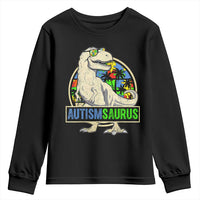 Funny Autism Awareness Dinosaur Youth Sweatshirt Autismsaurus Puzzle Pieces