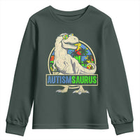 Funny Autism Awareness Dinosaur Youth Sweatshirt Autismsaurus Puzzle Pieces
