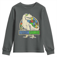 Funny Autism Awareness Dinosaur Youth Sweatshirt Autismsaurus Puzzle Pieces