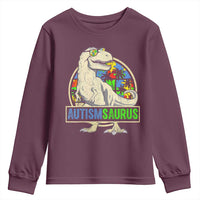 Funny Autism Awareness Dinosaur Youth Sweatshirt Autismsaurus Puzzle Pieces
