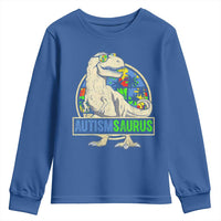Funny Autism Awareness Dinosaur Youth Sweatshirt Autismsaurus Puzzle Pieces