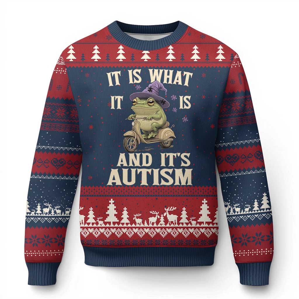 Funny It Is What It Is And It's Autism Ugly Christmas Sweater Meme Autism Awareness Frog