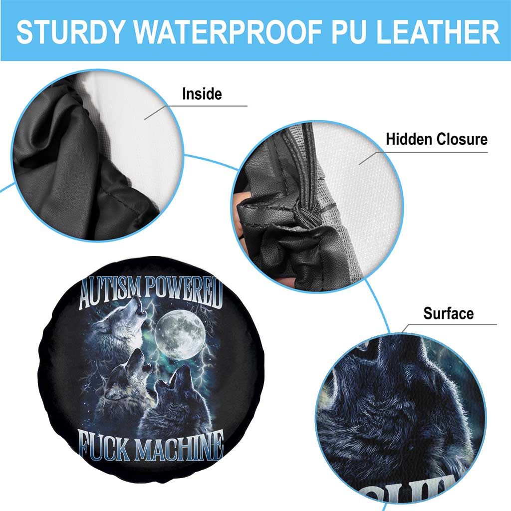 Funny Autism Powered Fuck Machine Spare Tire Cover Autism Quote Alpha Wolf