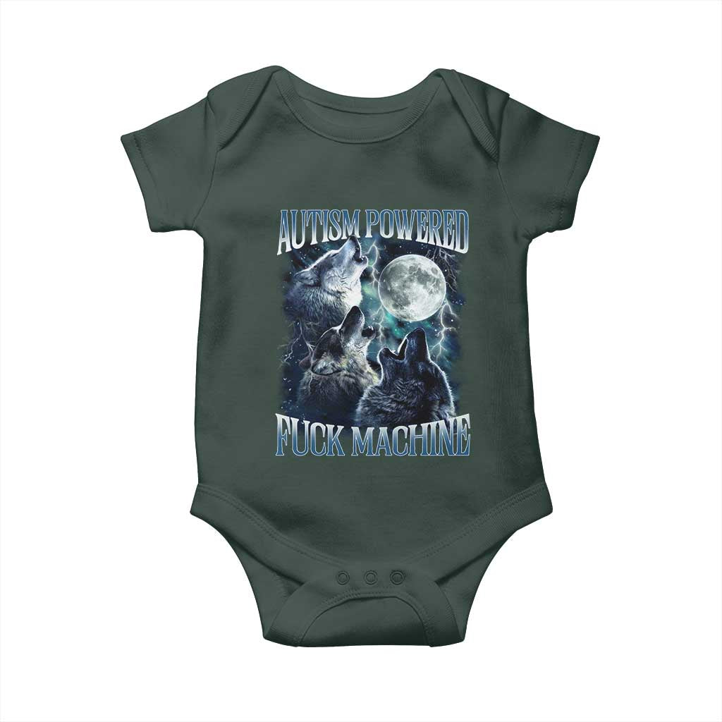 Funny Autism Powered Fuck Machine Baby Onesie Autism Quote Alpha Wolf